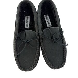 Minnetonka Mens Tory Trapper Slipper Suede Berber Lined Charcoal 8M NWOT